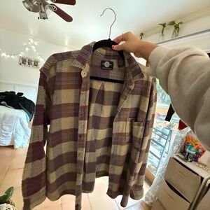 Soft Surroundings Cream and Brown Boxy Button Down Shirt with Notched Collar